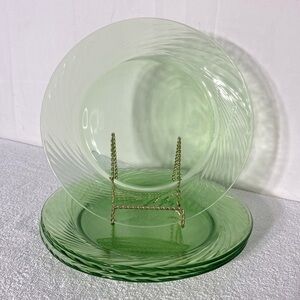Vintage Pyrex Festiva Spring Green Swirl Rim Glass Dinner Plates x4